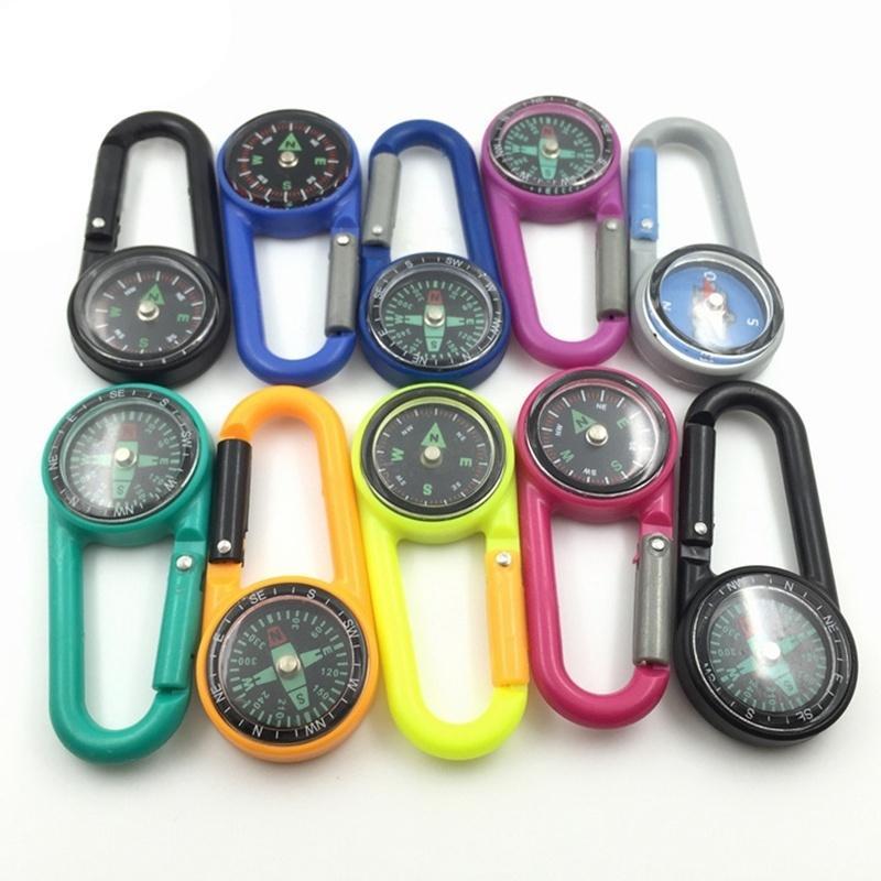 Practical New Multifunctional Smart Hiking Metal Plastic Carabiner Mini Compass Thermometer Keychain (Random Color)