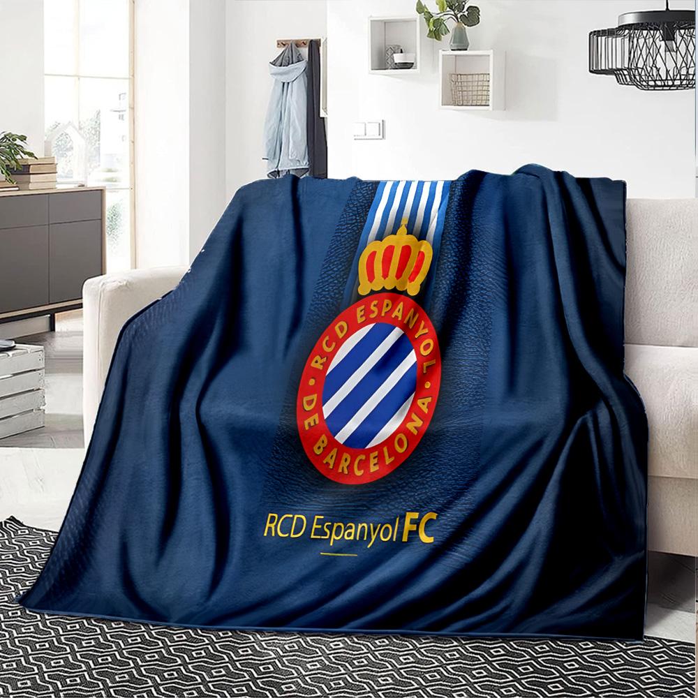 Couverture en Flanelle du Stade Espanyol, Polyester Doux, Design Moderne, Toutes Saisons pour le Camping, les Voyages, Cadeaux pour les fêtes ou les anniversaires