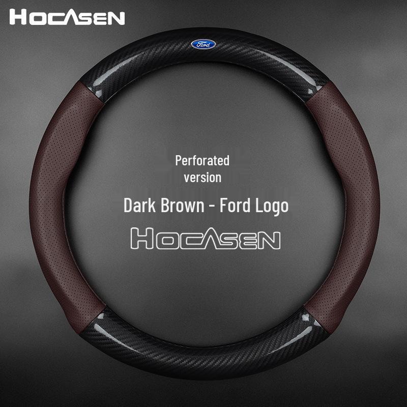 Genuine Leather & Carbon Fiber Steering Wheel Cover for Ford Focus, Mondeo, Kuga, Edge, Taurus