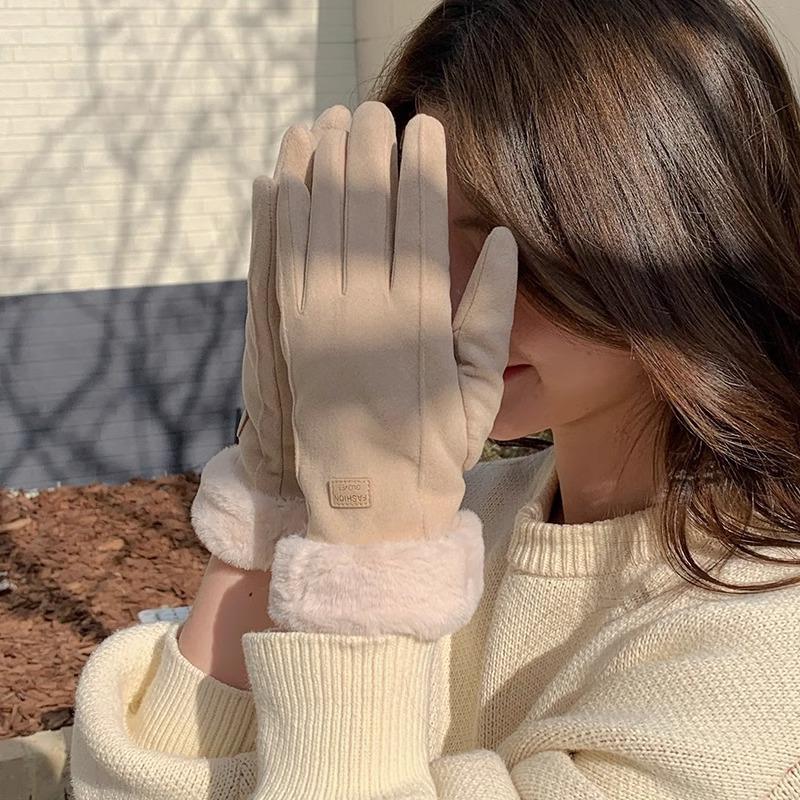 Gloves for Women, Touch Screen, Outdoor Cycling, Warm and Cute, Cold Resistant, with Thick Velvet and Winter Gloves