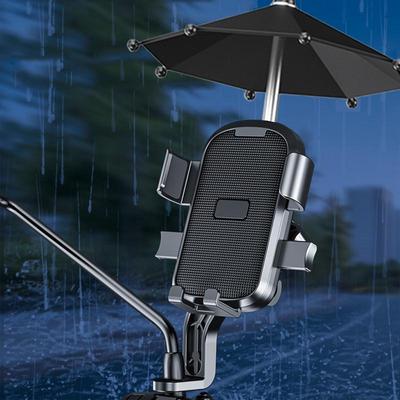 Motorcycle Mobile Phone Holder Stand & Umbrella Rainproof Sunshade Bicycle Outdoor Scooter Phone Clip Handlebar Mount 4.7-7.2"