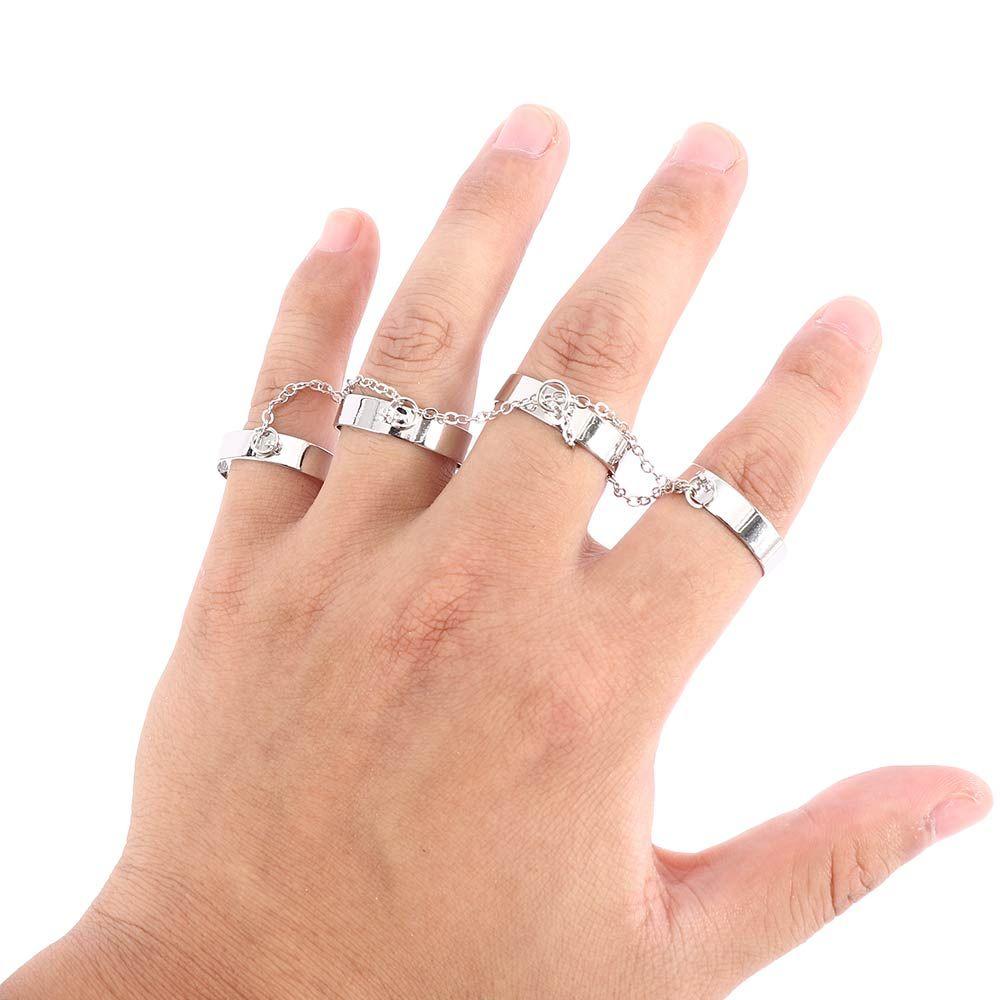 Personality Punk Rotate Multi-layer Chain Four Fingers Fashion Accessories Opening Ring Party Jewelry Finger Ring