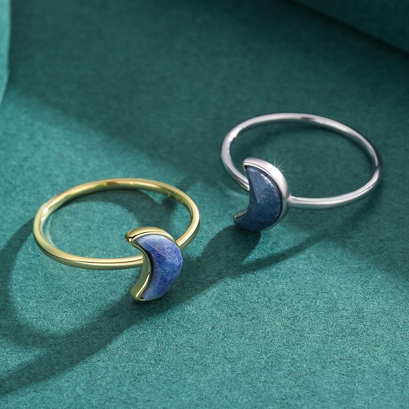 Modian  925 Sterling Silver Moon Blue Natural Crystal Finger Rings Fashion Party Simple Jewelry For Women Brand Gifts