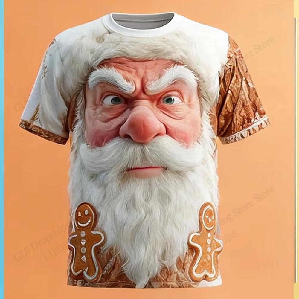 

Новая Смешная Футболка с 3D-принтом Санта-Клауса Мужская Женская Детская Хип-хоп Топы Рождественская Футболка с коротким рукавом Повседневная футболка 4XL