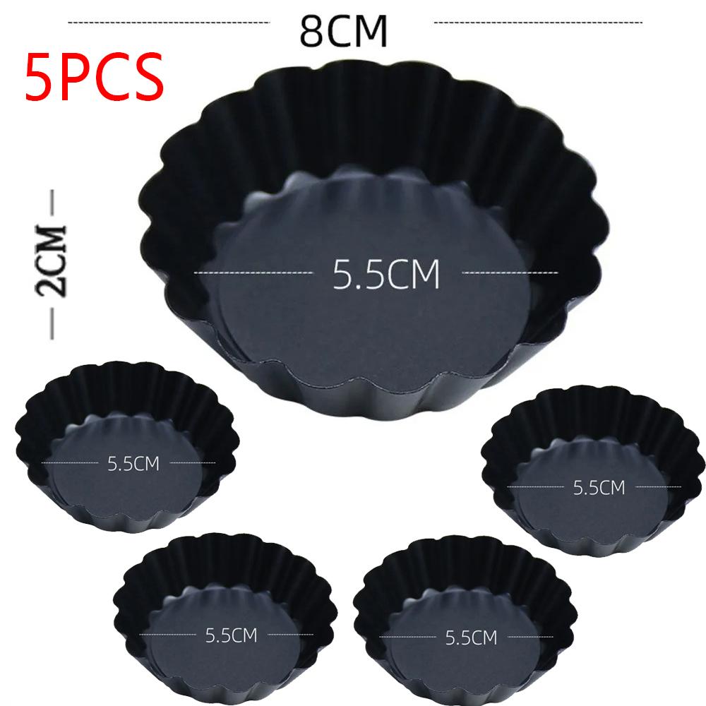 5pcs 8/10/12cm Mini Tart Pans Egg Tart Molds with Removable Bottom Non Stick Small Fluted Cupcake Tins Tarts Quiche Pan for Pies