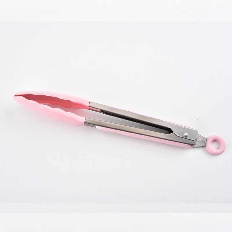 1 Pc Black Silicone Food Tongs, Stainless Steel Food Tongs Outdoor BBQ Clamps for Camping Kitchen Tongs for Baking Steak