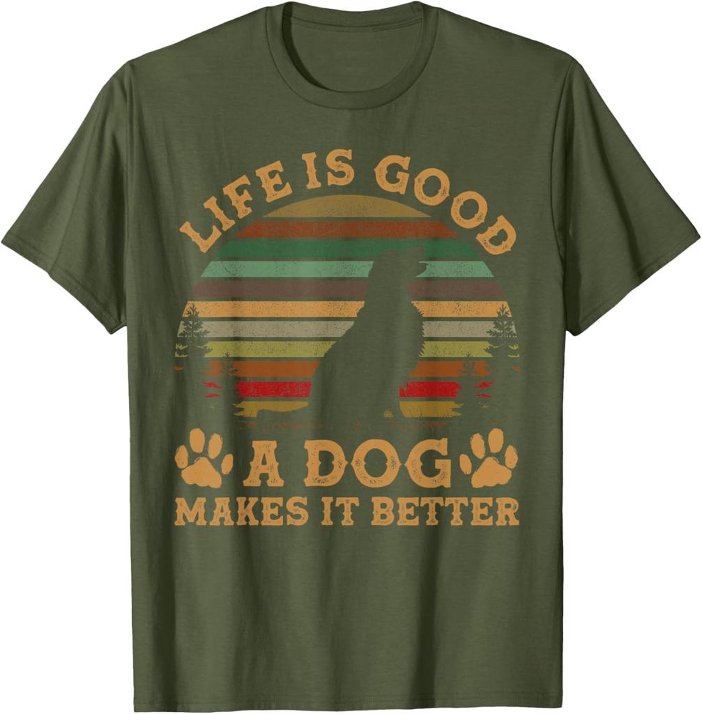 Dog Lover Life Is Good Makes It Better Vintage Graphic TShirt Men Casual Cotton Tee