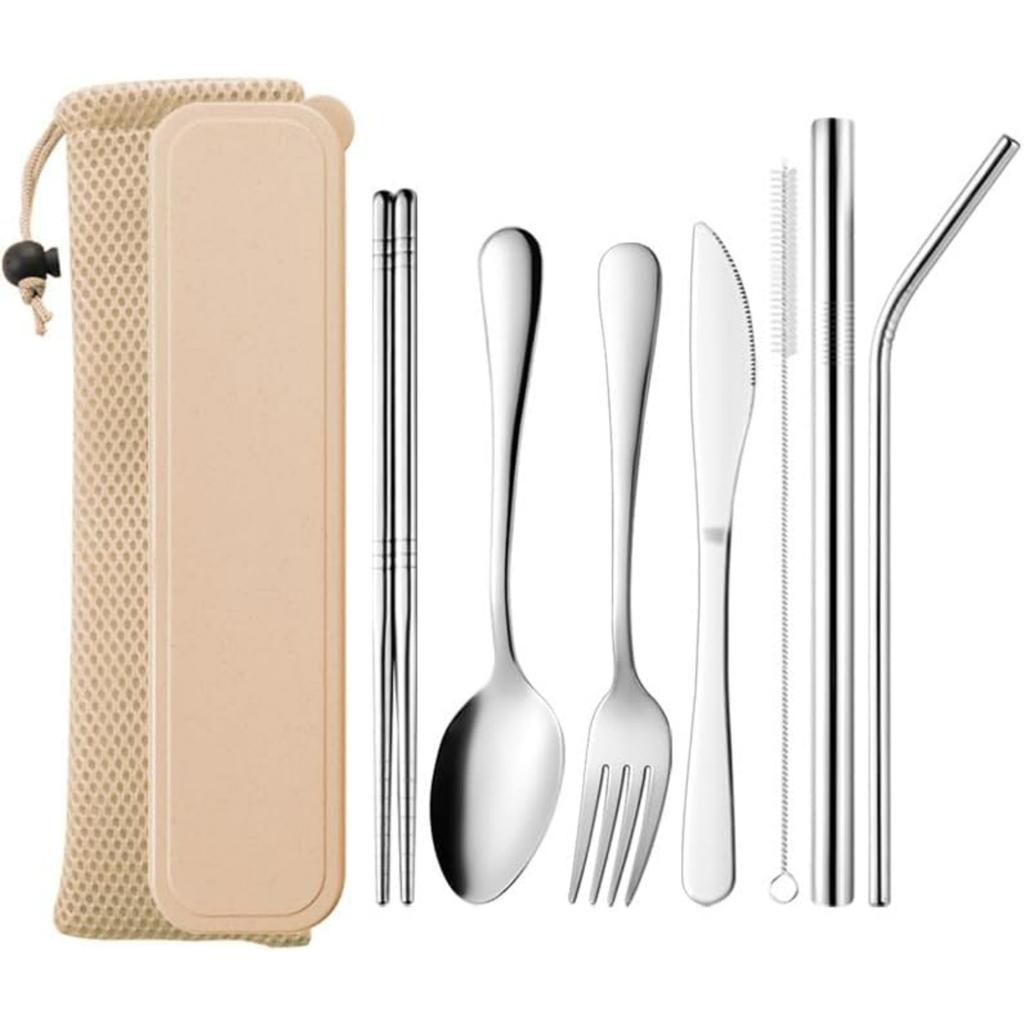 Portable Silverware Set With Case Stainless Steel Design Durable Mirror Polished Smooth Easy To Carry For Outdoor Camping Picnic Include Utensils