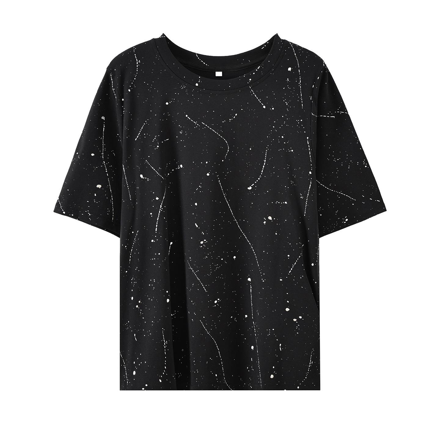 

Slim Foaming Silver Foil Round Neck T-shirt - Spring 2026 Loose Fit Short Sleeve Top 3XL (171-190 Jin) чорний