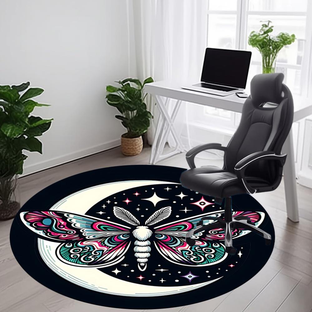 1pc Moon Butterfly Office Round Area Rug, Indoor Mat Suitable For Office, Under Office Chairs Bedroom Living Room Home Decor, Room Deco