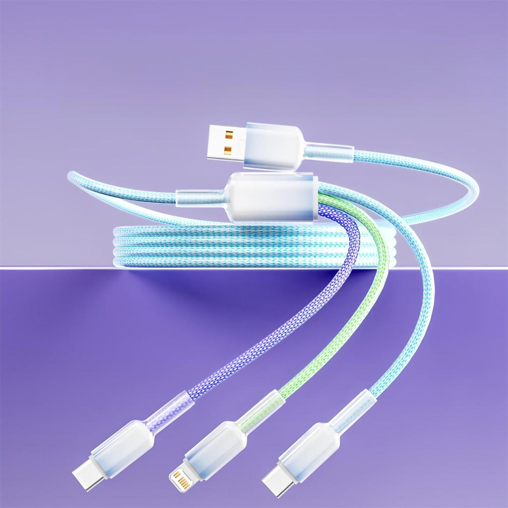 240W Geflochtenes Drei-in-Eins-Datenkabel mit Farbverlauf für Macbook iPhone Samsung Xiaomi Typ-C Schnellladekabel