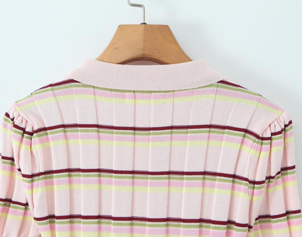 European Style Women's Striped Collared Knit Top - Spring 2026 Collection