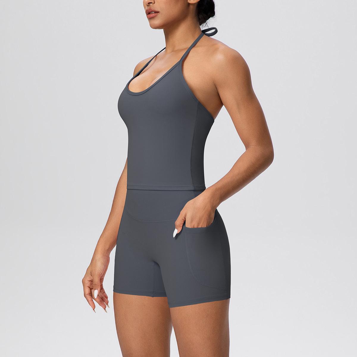 

Backless Cross-Strap Tank & High-Waisted Yoga Shorts Set - Soft & Tummy-Control Design for Women. Large