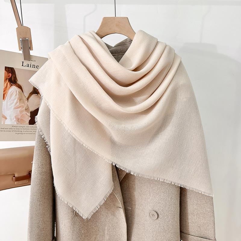 Simple literary and artistic yarn with sunscreen, elegant shawl, women's solid color square short fringed temperament scarf