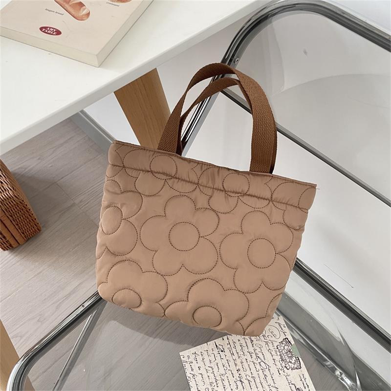 

Стеганая цветочная коричневая сумка для ланча, портативная сумка-тоут, вместительная портативная сумка для хранения, сумка-тоут для поездок на работу, подарок, на магните