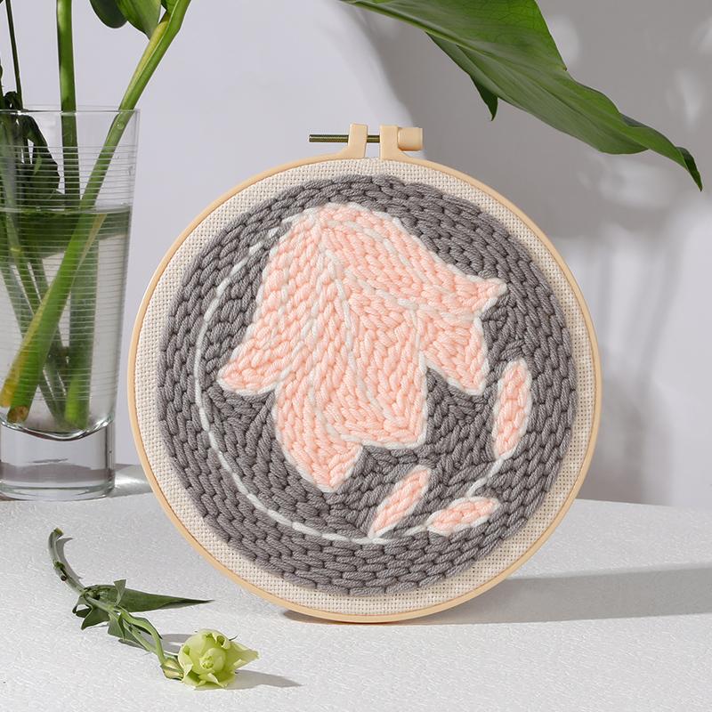 Russian DIY Punch Needle Embroidery Kit: Includes Yarn, Needle, Latch Hook, & Hoop for Knitting & Ornament Crafting