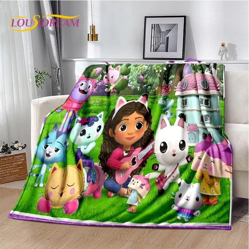 Cartoon Cute Gabbys Dollhouse Girl Soft Flannel Blanket for Bed Bedroom Sofa Picnic,Throw Blanket Children Outdoors Leisure Gift