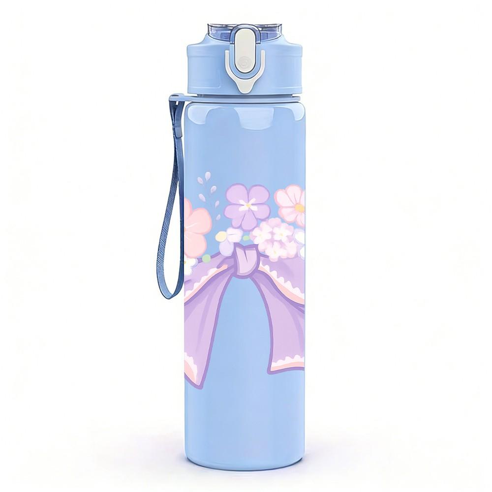 1PC Light Purple Bow Flower 750ml Color Plastic Sports Water Bottle Leakproof Flip Straw Lid Suitable for Sports Office Home Use