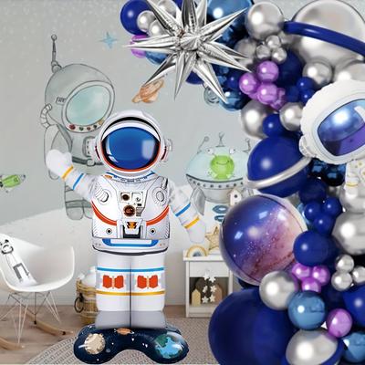 1 Piece Standing Astronaut, Standing Rocket Aluminum Foil Balloon, Suitable for Birthday Parties, Space-Themed Parties, and Birthday