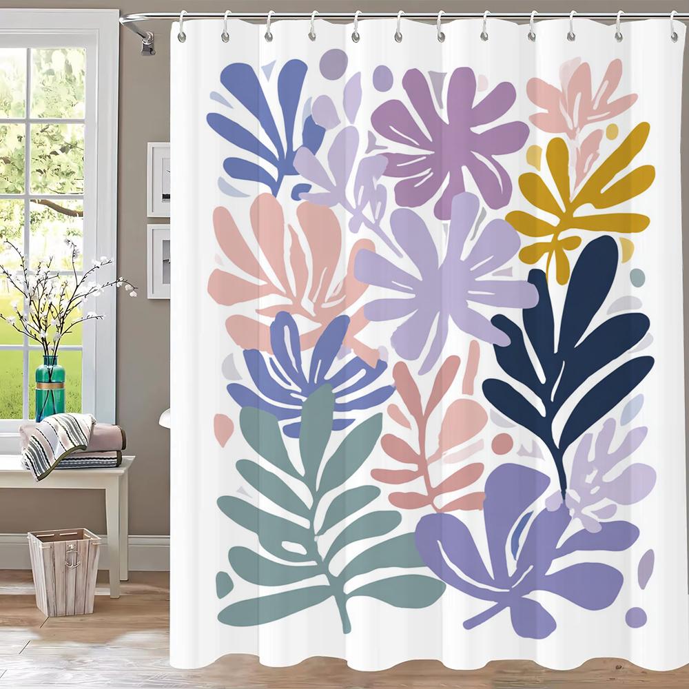 

Modern Simple Art Flowers Shower Curtain 3D Printing Fabric Floral Bathroom Curtains For Home Decoration Curtain With Hooks W60H190(CM)-1 Pcs