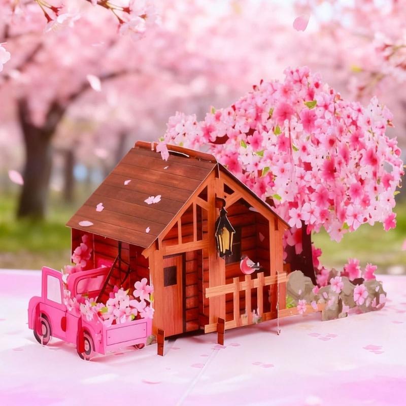 Birthday Greeting Card Paper Sculpture Flower Tree Cottage Happy Birthday Card For Anniversary Valentine's Day Gift