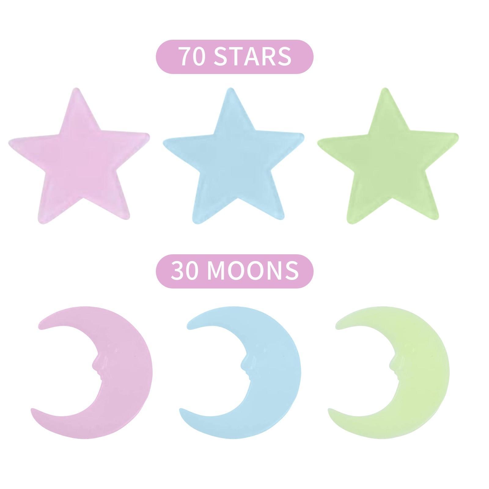 

3D светящиеся наклейки на стену для спальни, флуоресцентные украшения в виде звезд и луны, самоклеящиеся обои One Size