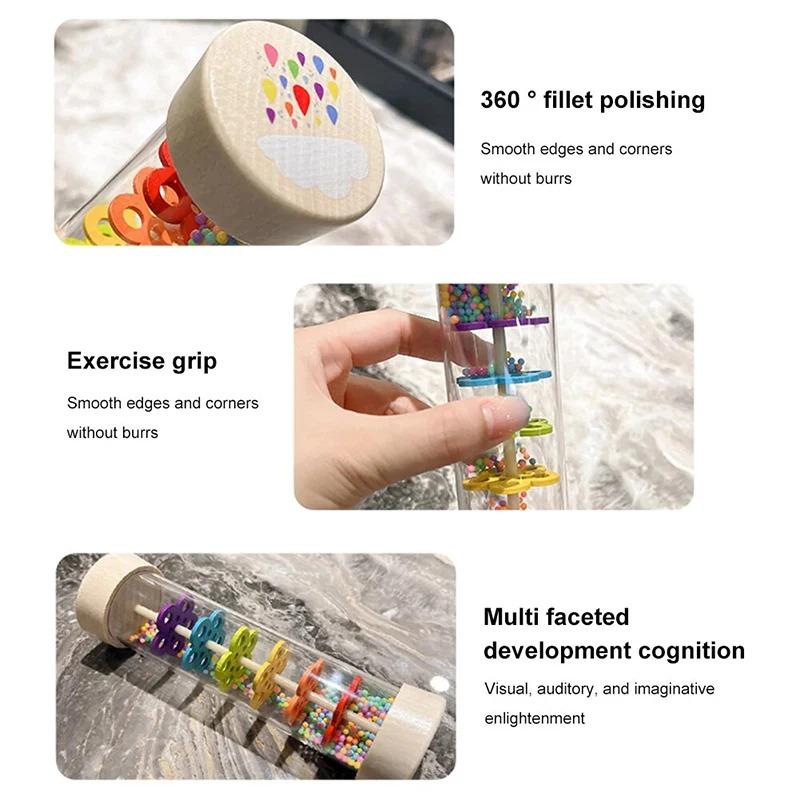 Montessori Rain Stick - Rainbow Hourglass Shaker with Rain Sounds, Baby Rattle Sensory Toy for kids