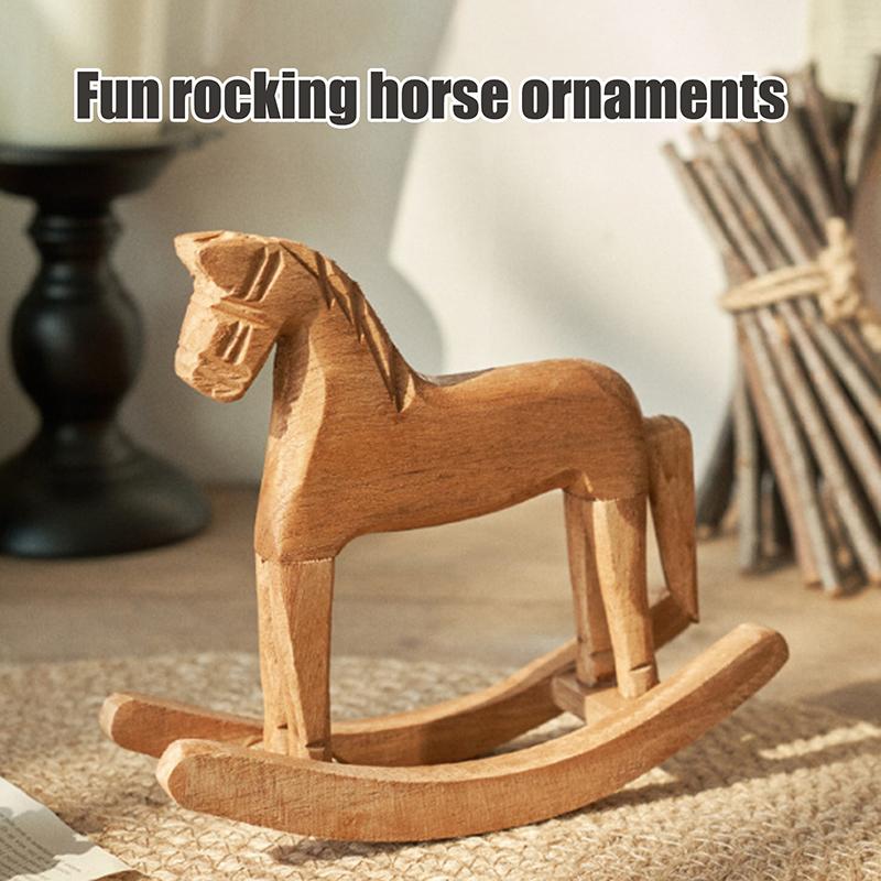 Wooden Crafts Rocking Horse Statue Balance Art Figurines Home Decor Kids Toys Small Horse Hand Carved Gifts Office Home Decor