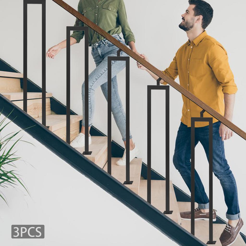 91,5 cm U-vormige trapleuning, koolstofstalen interieur trapleuning spil, 3-pack zwarte leuningpaal, doe-het-zelf trapdecoratie