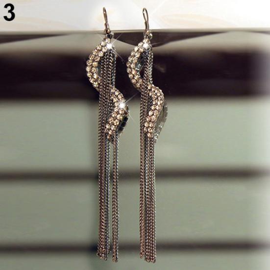 

Женские серьги S-образной формы с длинными кисточками и стразами, висячие линейные серьги с крючками