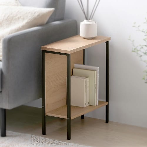 IRIS OHYAMA Suppa Side Table, Table, Sofa Table, Stylish, Scandinavian, Slim Nightstand, Natural/Black, Iris Ohyama HST-180 HIROBIRO Series