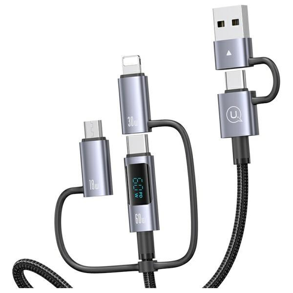Usams Kabel 6W1 Fast Charging 60W 1,2M   Data Cable Digital Dispay Aluminium Alloy Seria Sufeng Sj713