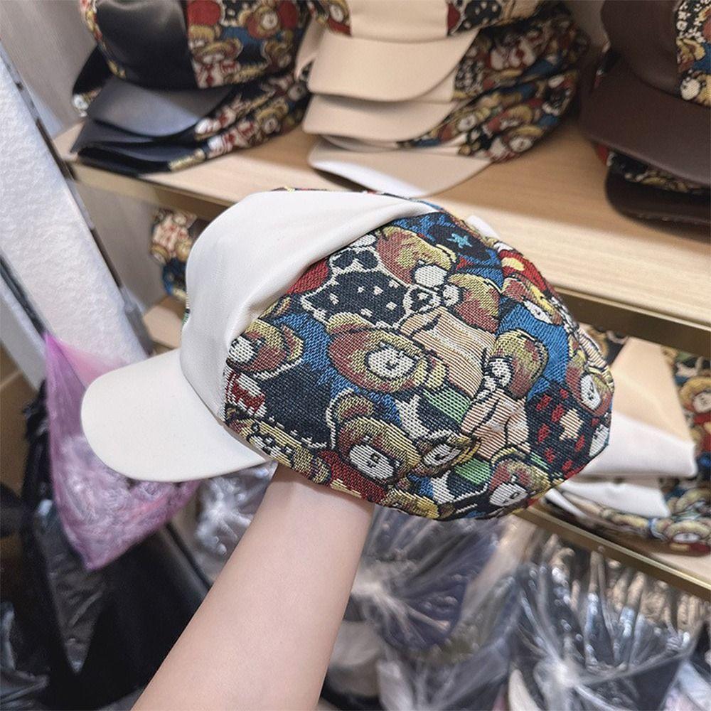 Bear Print Baseball Cap Retro Duckbill Cap Casual Sun Caps