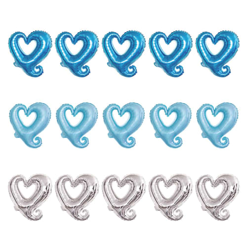 [Balloon Shop] Set of 15 Large Heart Aluminum Balloons Open Heart Light Blue Blue Boys Girls Cute Stylish Surprise (Light Blue)