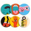 Set of 6 2D Drink Theme Pattern Art Coasters Round Wooden Heat Resistant Non-Slip Home Decor Gift Multifunctional Decoration