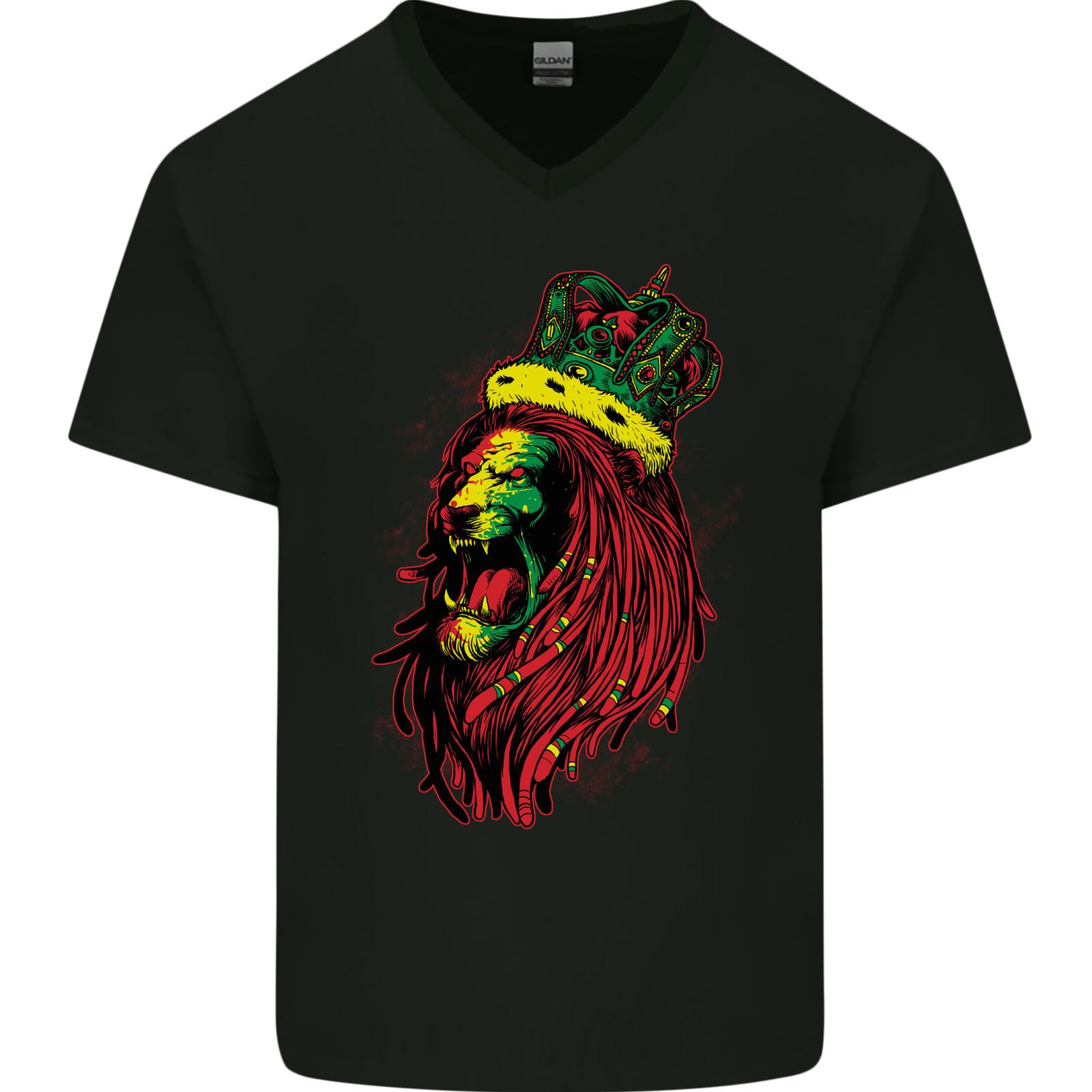 A Roaring Jamaican Lion Reggae Music Jamaica Mens VNeck Cotton T-shirt XXXXL