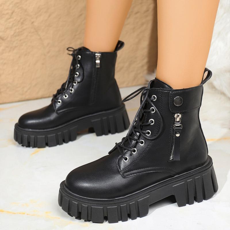 Winter New Black Short Boots, Children's Tide and Platform Martin Boots, Women's Short Handsome Locomotive Boots