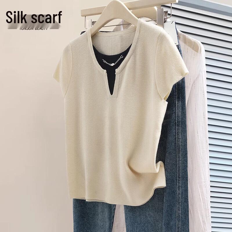 

Women s Faux Two-Piece Lamb Wool Blend Color-Block Knit Top S