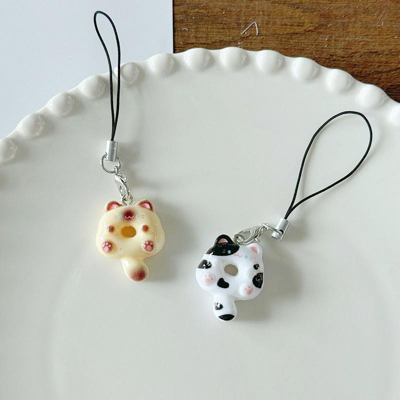 6Pcs/Set Cat Cookie Phone Charm Strap Soft Kawaii Kitty Couple Keychain Pendant Cute Lanyard Keycord Bag Decoration Gift
