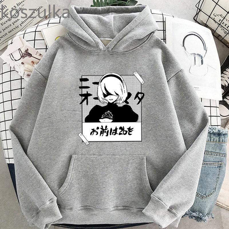 Anime NieR Automata Ver1.1a 2B Printed Hoodies Hoody Women Crewneck Sweatshirts Unisex Long Sleeve Pullover Tops Casual Streetwear