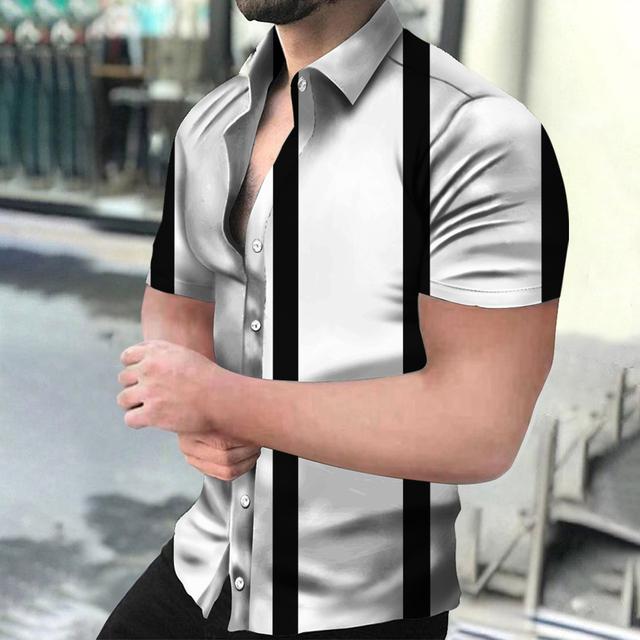 Мужские рубашки Праздничные гавайские пляжные рубашки Полосатые топы с принтом Деловые — фото 8