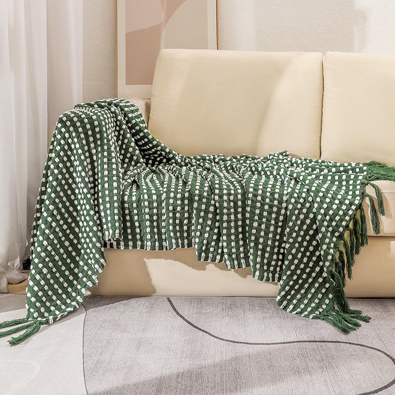 Chenille Knitted Bean Throw Blanket Summer Thin Sofa Cover Blanket Air Conditioning Bed Tail Blanket Woven Blanket For Office Nap Use