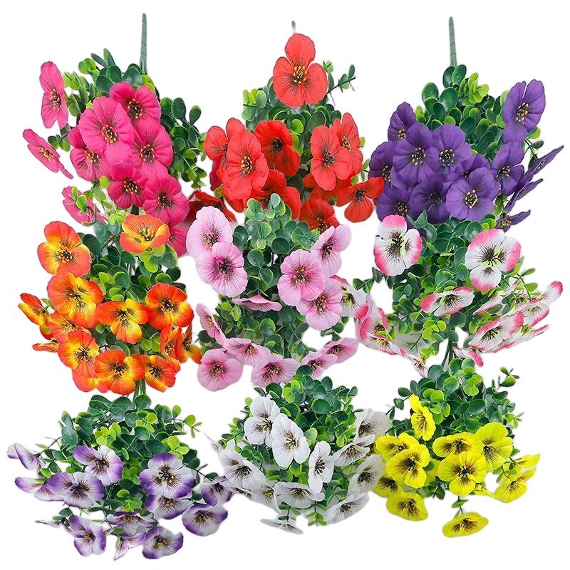 Artificial Pansy Violet Flowers Fake Hanging Morning Glory Garland Lifelike Silk Plants for Home Wedding Party Decor