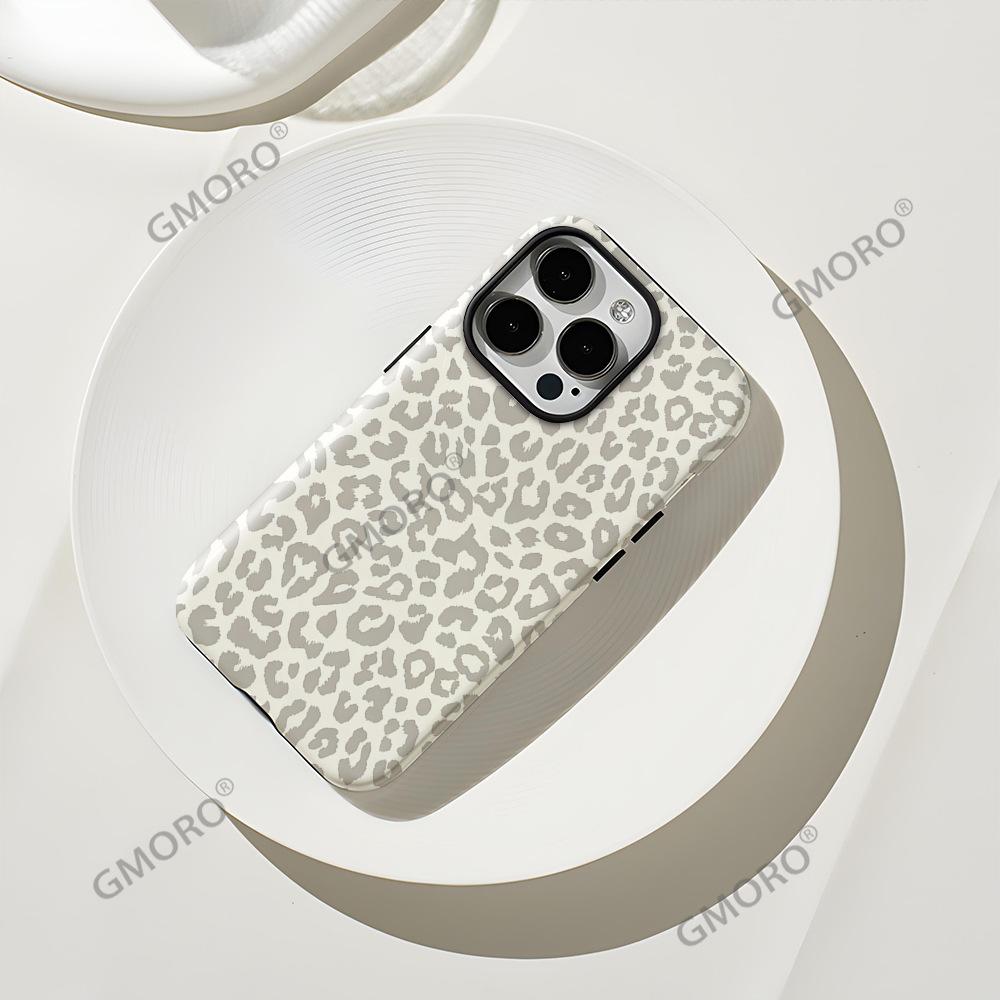 Light gray leopard print mobile phone case iPhone16 2-in-1 film mobile phone case Magnetic suction Apple 17promax matte case