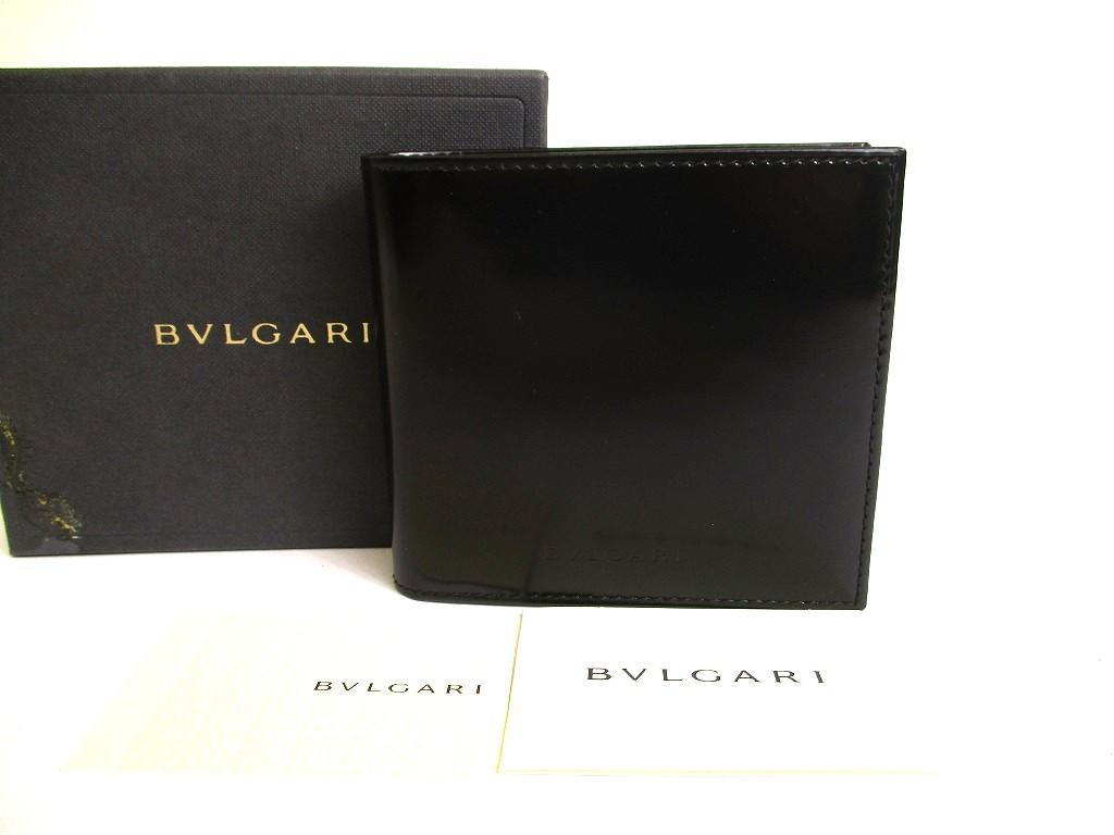 Authentic BVLGARI Black Leather Bifold Men Wallet Compact Wallet #a887  Refurbished
