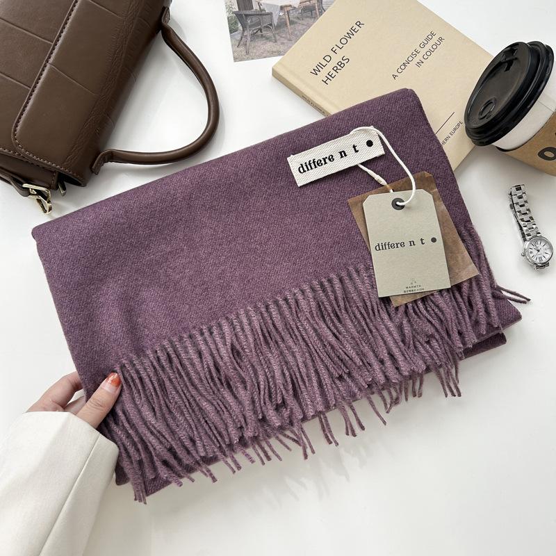 300G Jednolity Kolor Imitacja Kaszmiru Szalik Damski Zimowy Premium, Szal Z Kaszmiru Z Frędzlami