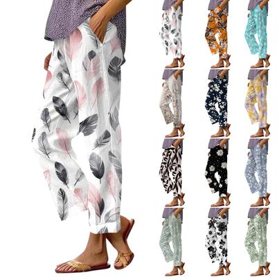 Damen Casual Mode Bedruckte Hose mit geradem Bein Hose mit Taschen