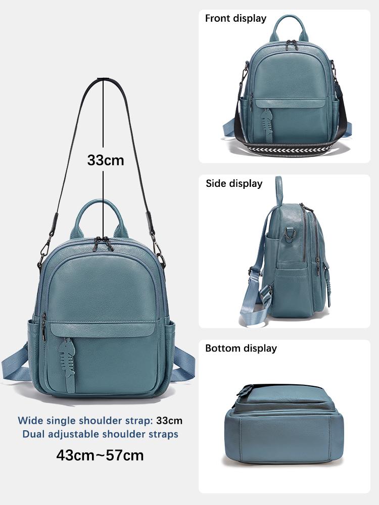 Zency 2025 Genuine Leather Backpack Multi-pocket Design Travel Convertible Shoulder Bag