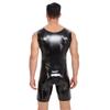 Men Sleeveless Patent Leather Jumpsuits Wet Look Zipper Crotch Glossy Bodysuit Lingerie Club Pole Dancing Costume Black Clubwear
