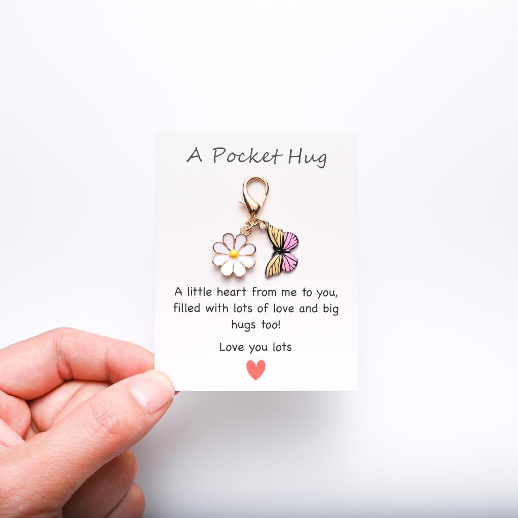 Pocket Hug Greeting Card with Cute Insect & Daisy Keychain Pendant Gift